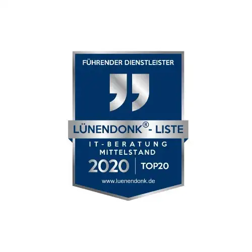 Siegel für Führender Dienstleister IT-Beratung Mittelstand 2020 von Lünendonk, das die enge Bindung von Consileon an den Mittelstand repräsentiert.