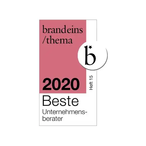 Siegel Beste Unternehmensberater 2020 von Brand eins für die mustergültige Management- und IT-Beratung von Consileon