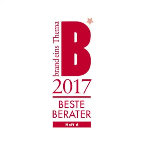 Siegel Beste Berater 2017 von Brand eins für die erfolgreiche Management- und IT-Beratung durch das Team von Consileon