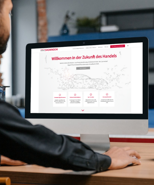 Ein Bildschirm mit digitalem Showroom und Zukunftsvisualisierung des Handels, symbolisch für die digitale Transformation im Retail