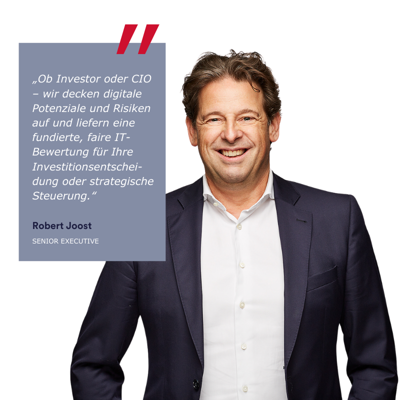 Ansprechpartner Consileon, Robert Joost mit Zitat, zum Thema Beratung Digital Due Diligence